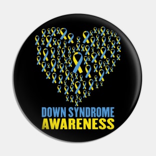 Down syndrome awareness design with ribbon heart Pin