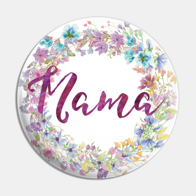 Mama | Watercolor Flower Wreath Pin by ABcreative