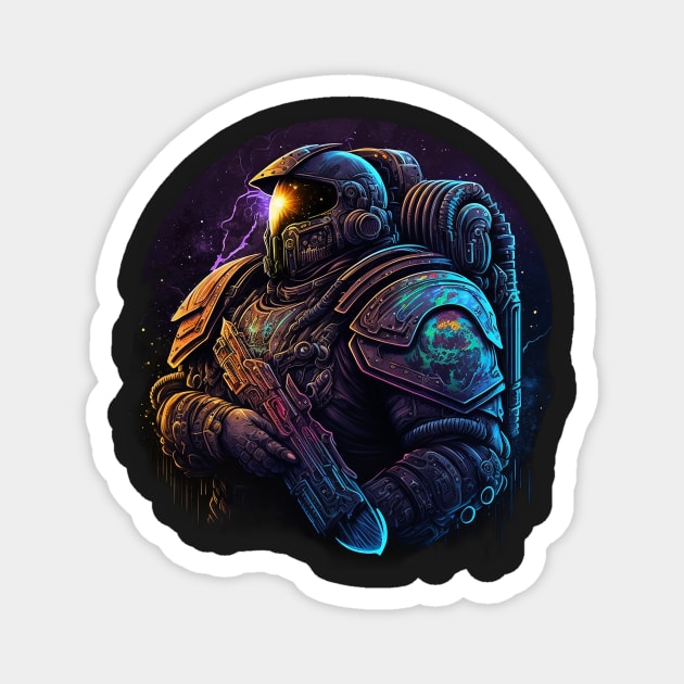 Cosmic Crusader: Vector Art of a Space Marine Protecting the Galaxy Magnet by Abili-Tees