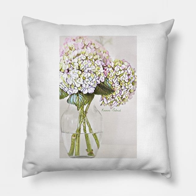 White Hydrangea pillow, hydrangea tote bag, mugs, shabby chic, shabby style, pretty hydrangea pillow, floral pillow, cottage style Pillow by roxanegabriel