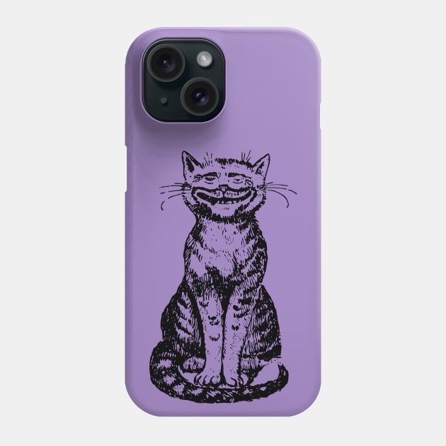 Smiling Cat on Purple Phone Case by Vintage Sketches