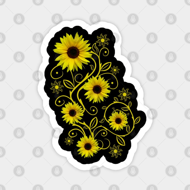 yellow blooming sunflower ornament flower sunflowers floral Magnet by rh_naturestyles