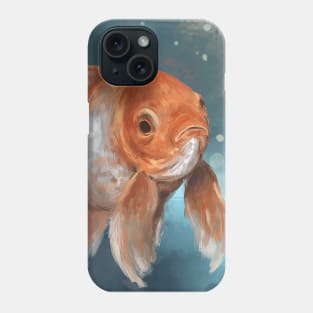 Painting of a Goldfish in a Contemporary Style, on Blue Background Phone Case