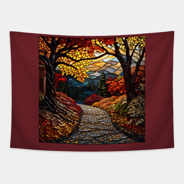 Stained Glass Autumn Scene Tapestry by Chance Two Designs