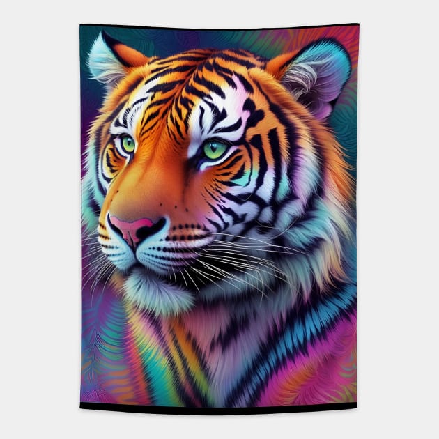 Vibrant Tie Dye Tiger Pattern Tapestry by koolteas