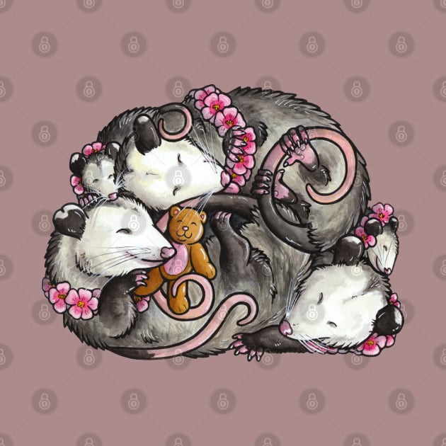 Sleeping Virginia Opossum pile by animalartbyjess