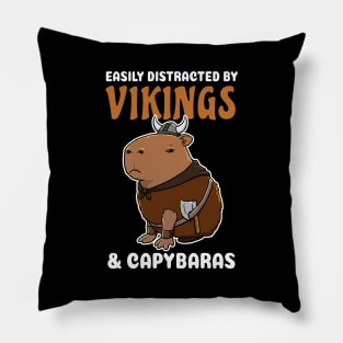 Easily Distracted by Vikings and Capybaras Cartoon Pillow