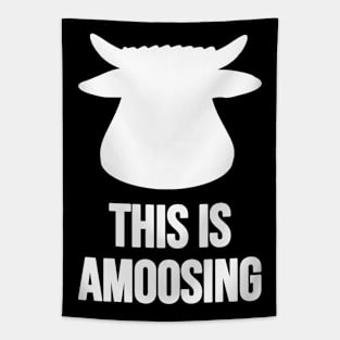 This Is Amoosing White On Black Cow Or Bull Head With A Silly Pun Tapestry