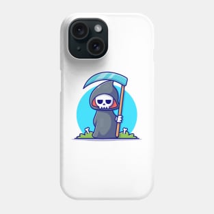 Cute Grim Reaper Holding Scythe Cartoon Vector Icon Illustration (2) Phone Case