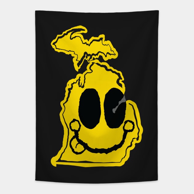 Michigan Happy Face with tongue sticking out Tapestry by pelagio