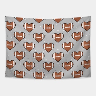 American Football Ball Texture In Heart Shape - Seamless Pattern on Grey Background Tapestry