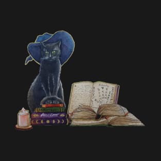 Watercolor Halloween Witchy Black Cat T-Shirt