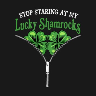 Stop Staring Shamrock St Patricks Day Clover Pun Humor T-Shirt