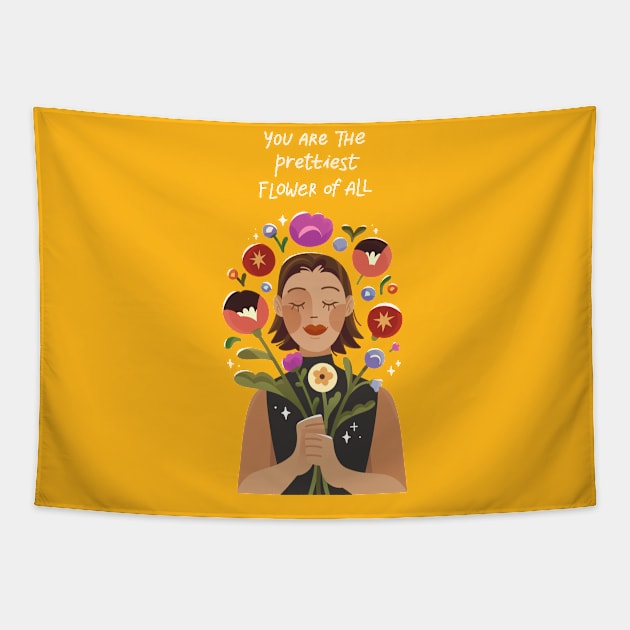 Woman With Flower Message Tapestry by Mako Design 