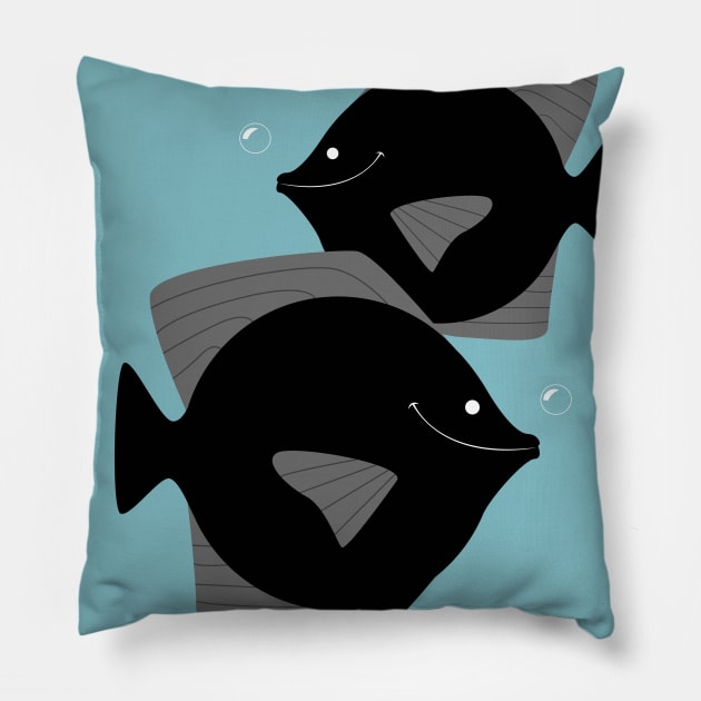 Happy Black Fish Pillow by ilaamen