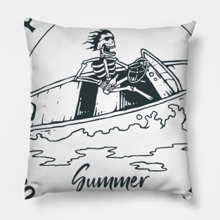 Paradise Coast Boat Travel Summer Time Vibes Coastal Skeleton Skeleto Pillow