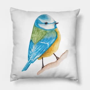 Watercolor - Cute blue tit Pillow