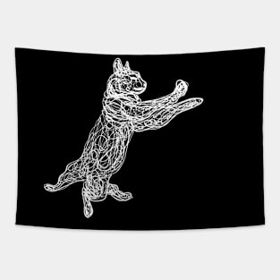 Dancing white doodle cat Tapestry