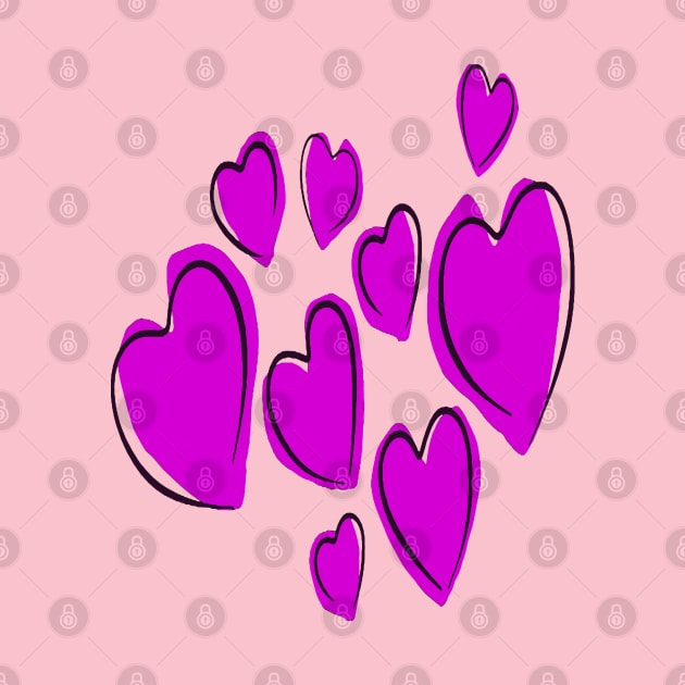 Cute Hearts Hand Drawn Bold Pink Romantic Doodle by taiche