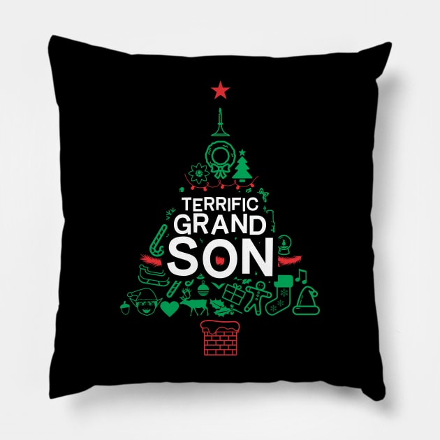 Terrific Grandson - Xmas Tree - Christmas Pillow by Vector-Artist