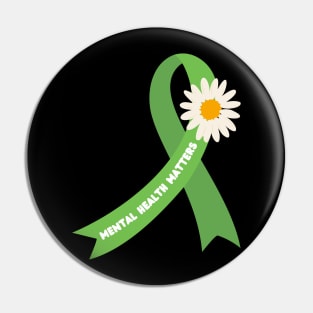 mental health matters green ribbon with daisy Pin