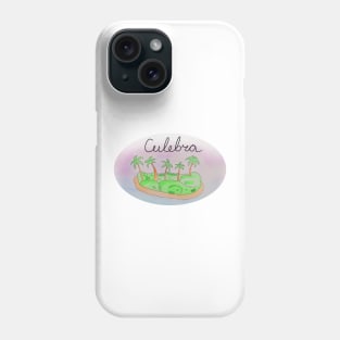 Culebra watercolor Island travel, beach, sea and palm trees. Holidays and vacation, summer and relaxation Phone Case