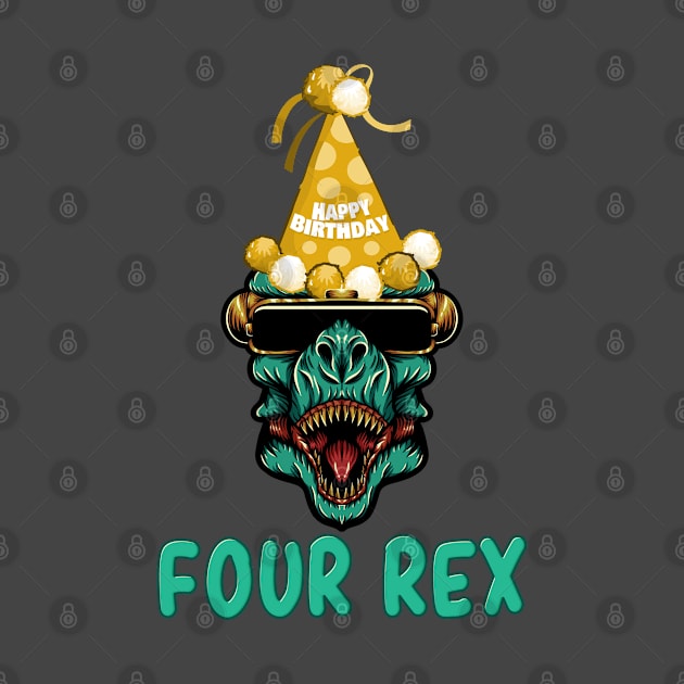 Kids Kids Four Rex 4th Birthday Fourth Dinosaur 4 Year Old by pika