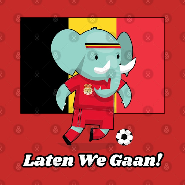 ⚽ Belgium Football, Cute Elephant Kicks Ball, Laten We Gaan! Score! by Pixoplanet