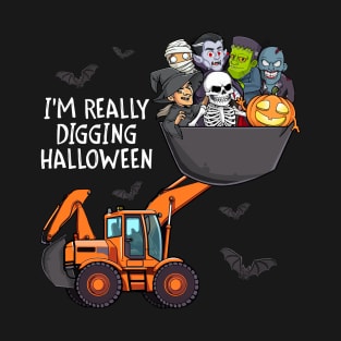 I'm Really Digging Halloween Crane Trucks Pumpkins Boys Men T-Shirt