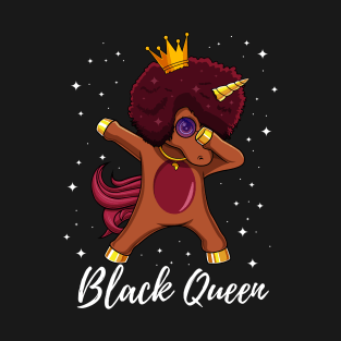 Dabbing Unicorn Afro Girl Proud Black Queen T-Shirt