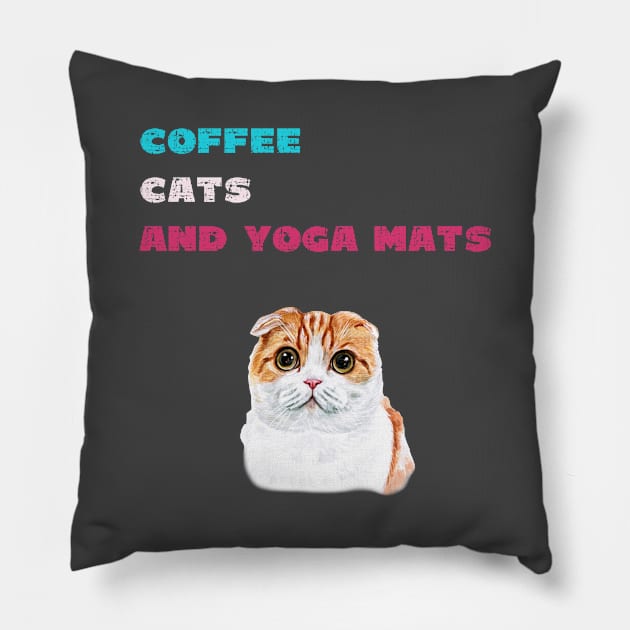 Coffee cats and yoga mats funny yoga and cat drawing Pillow by Red Yoga
