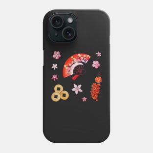 Watercolor Lunar New Year Cherry Tree Fan set Phone Case