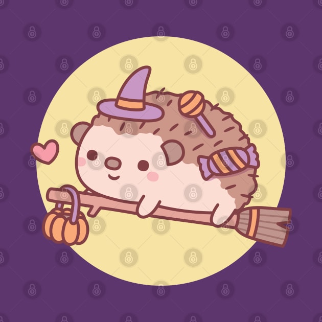 Cute Little Hedgehog Witch Flying On A Broom Halloween by rustydoodle