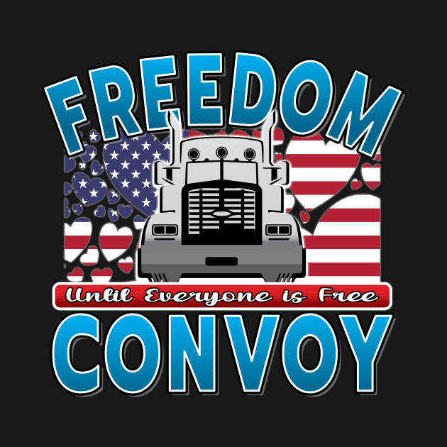FREEDOM CONVOY USA - FREEDOM CONVOY 2022 - USA FLAG HEARTS BLUE LETTERS by KathyNoNoise