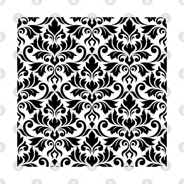 Flourish Damask Black on White by NataliePaskell