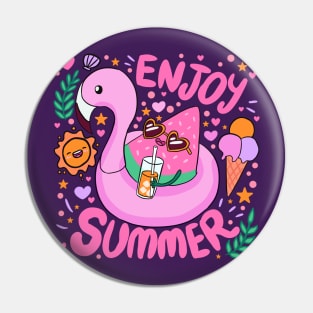 Enjoy Summer a fun summer time vacation design watermelon in a flamingo floaty Pin