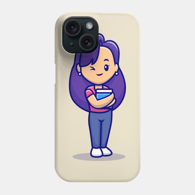 Cute Girl Holding Book Cartoon Phone Case by Catalyst Labs