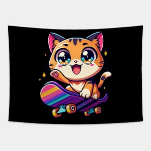 Skateboarding Kitten Sports Skateboarder Cute Ginger Cat Tapestry