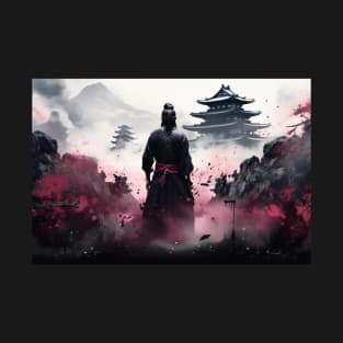 A samurai near a Japanese castle T-Shirt