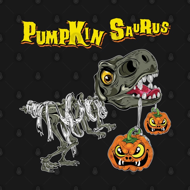 Pumpkin Saurus Funny Halloween Dinosaur Skeleton by PunnyPoyoShop