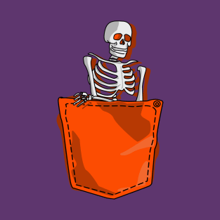 Skeleton in my Pocket - Halloween Orange Pocket Design T-Shirt