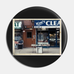 Kim's Cleaning, Avenue A, NYC - Kodachrome Postcard Pin