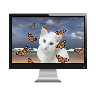 White Cat Beach butterflies Computer Screen T-Shirt