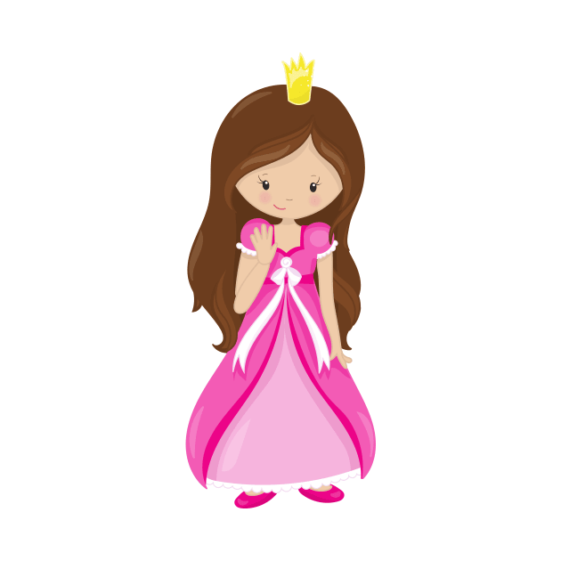 Cute Princess, Crown, Brown Hair, Pink Dress by Jelena Dunčević