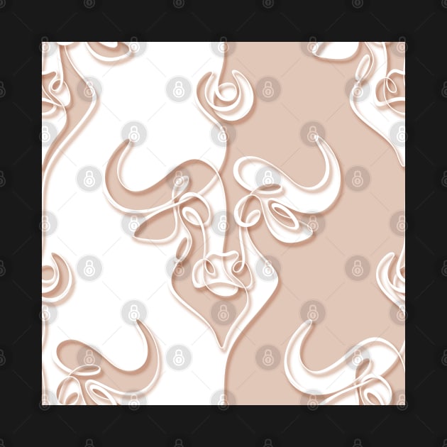 Minimalistic Continuous Line Bull Portrait with 3d effect (white and rose colorblock) by lissantee
