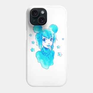 Watercolor Girl with Blue Stars Phone Case