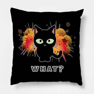 Funny Crazy Black Cat Explosion What? Pillow