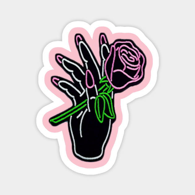 aesthetic cute hand sticker with a rose kawaii style black and pink
