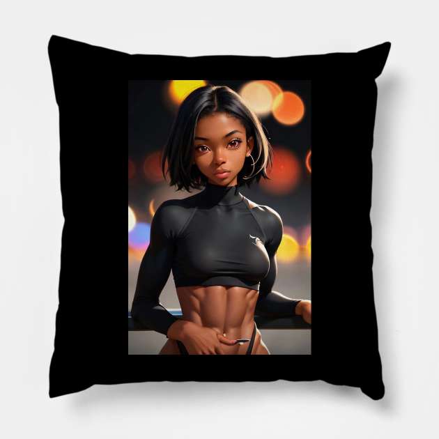 Hot, Fit, Anime Girl of Color Pillow by FurryBallBunny