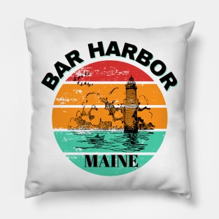 Bar Harbor Maine Lighthouse Retro Sunset Pillow